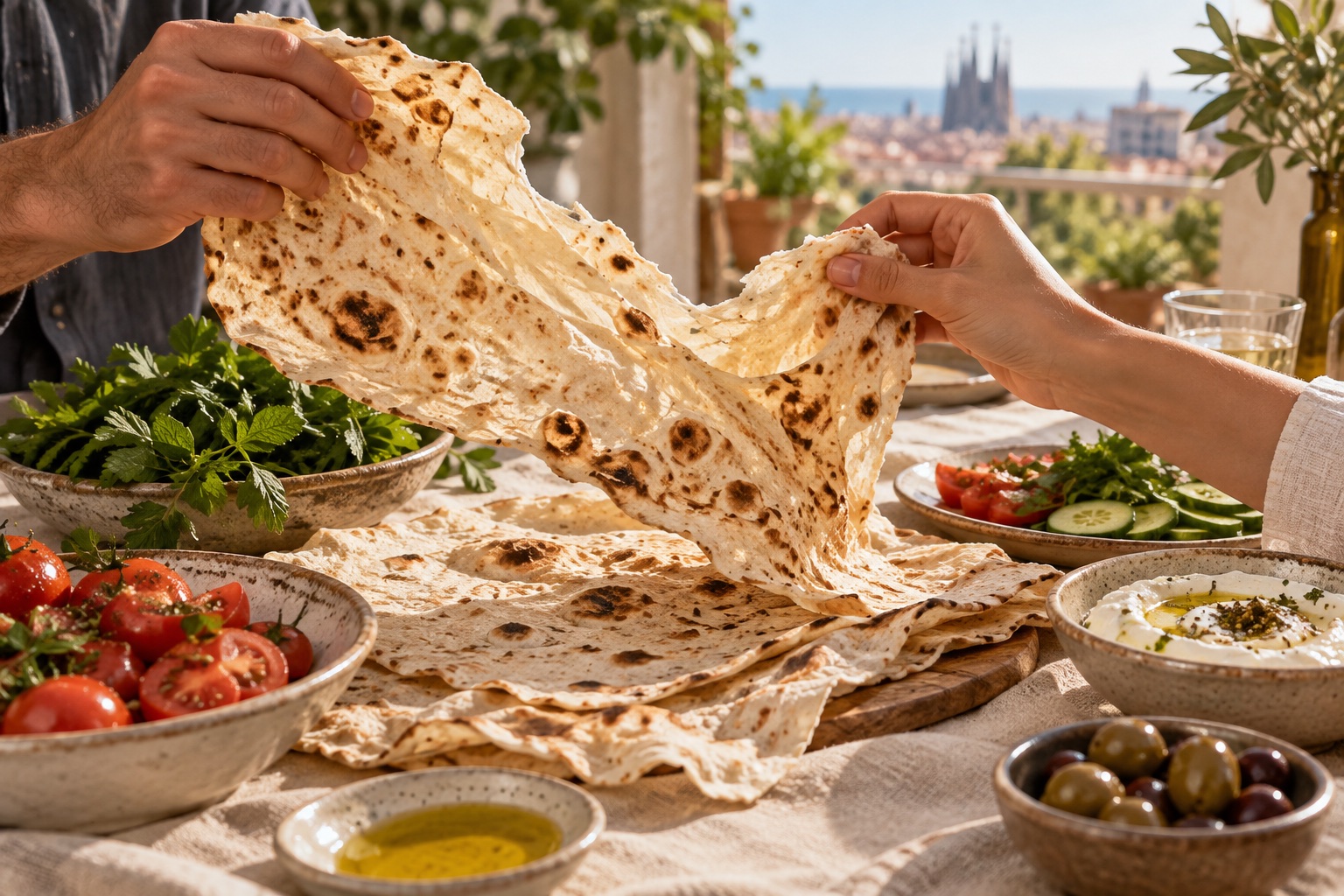 Fresh Armenian lavash shared at a table